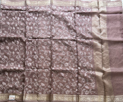 Banarasi Kora Saree Lavender Colored Complemented with a Silver Zari Border.