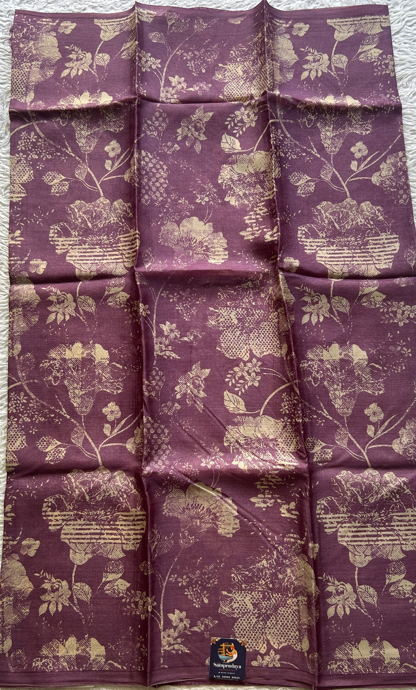 Pure Tussar Silk Saree Purple Color Complemented with a Borderless. - Sampradaya Designer Studio