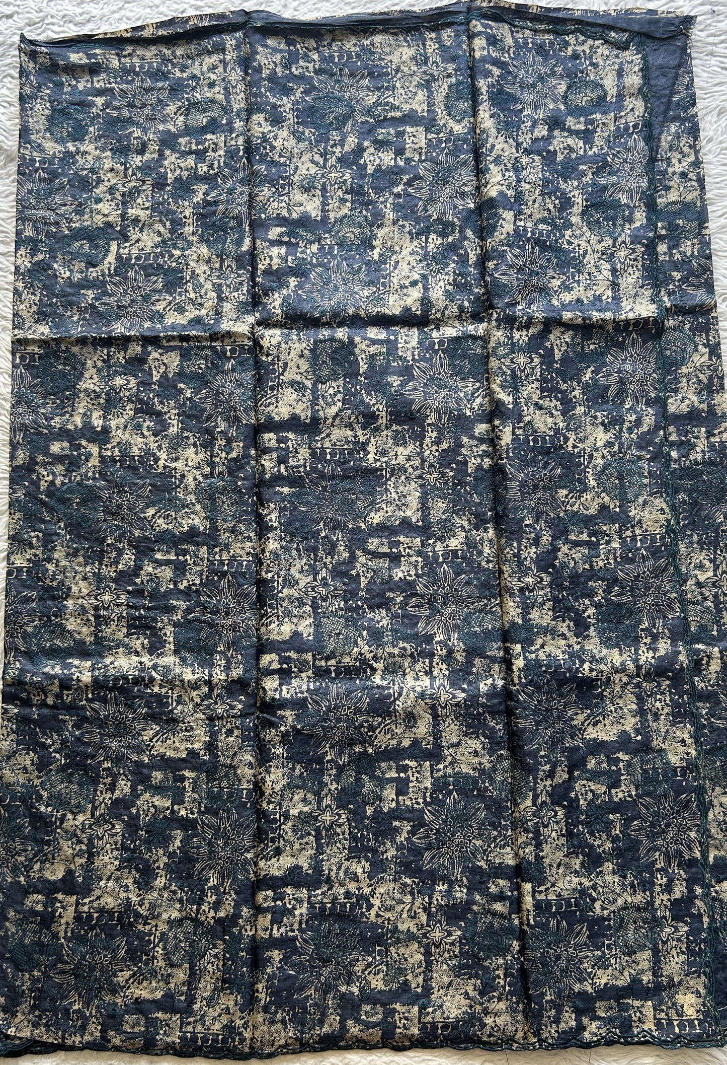 Pure Tussar Silk Saree Prussian Color Complemented with a Borderless. - Sampradaya Designer Studio