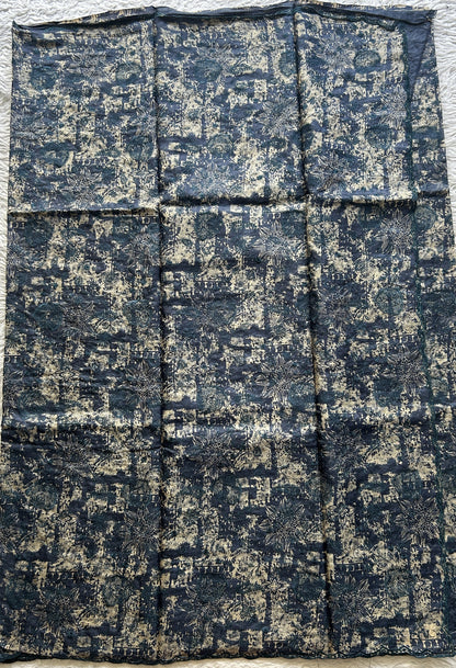 Pure Tussar Silk Saree Prussian Color Complemented with a Borderless. - Sampradaya Designer Studio