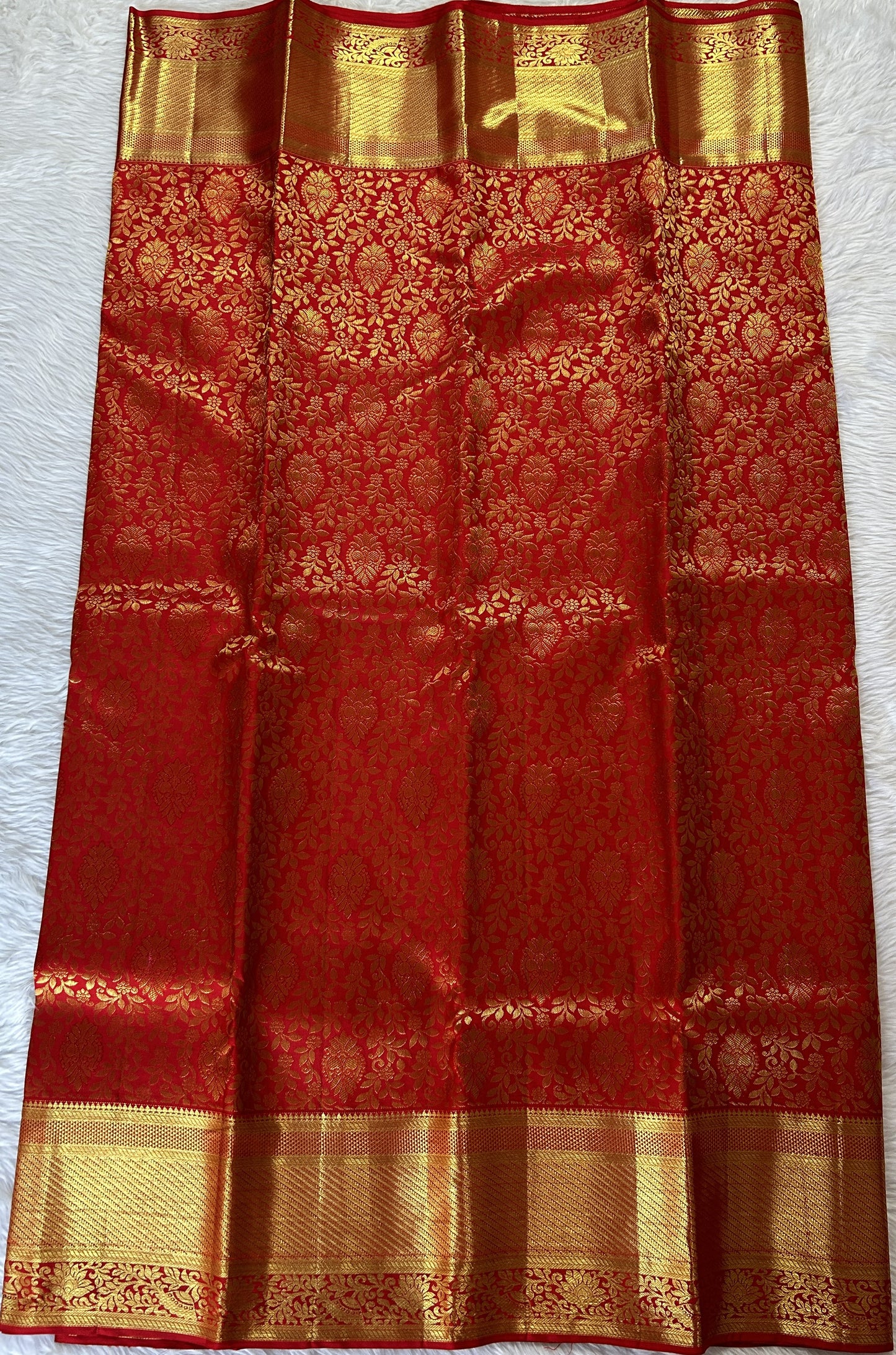 Kanjivaram Bridal Silk Saree Red colored allover Saree complemented with a Gold Kanchi border. - Sampradaya Designer Studio