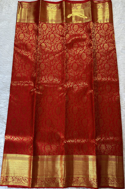 Kanjivaram Bridal Silk Saree Red colored allover Saree complemented with a Gold Kanchi border. - Sampradaya Designer Studio