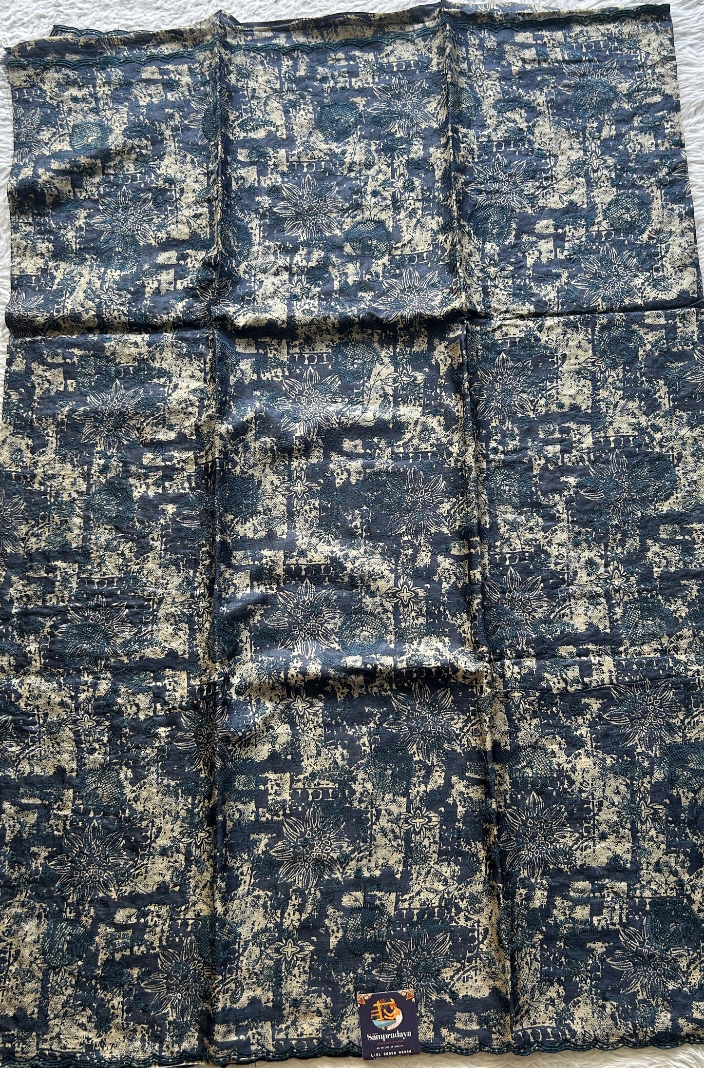 Pure Tussar Silk Saree Black Color Complemented with a Borderless. - Sampradaya Designer Studio