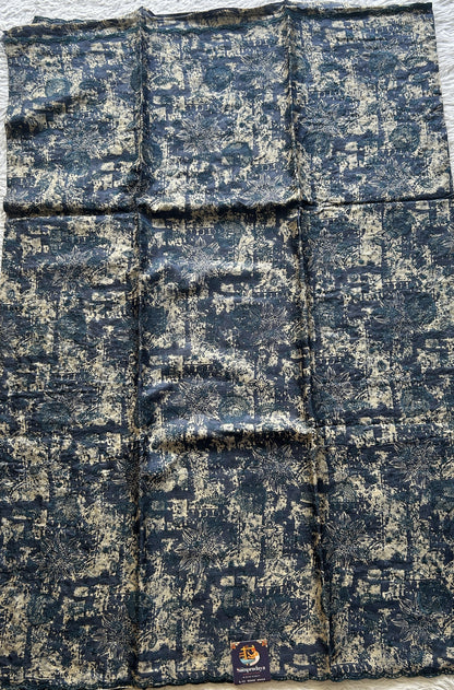 Pure Tussar Silk Saree Black Color Complemented with a Borderless. - Sampradaya Designer Studio