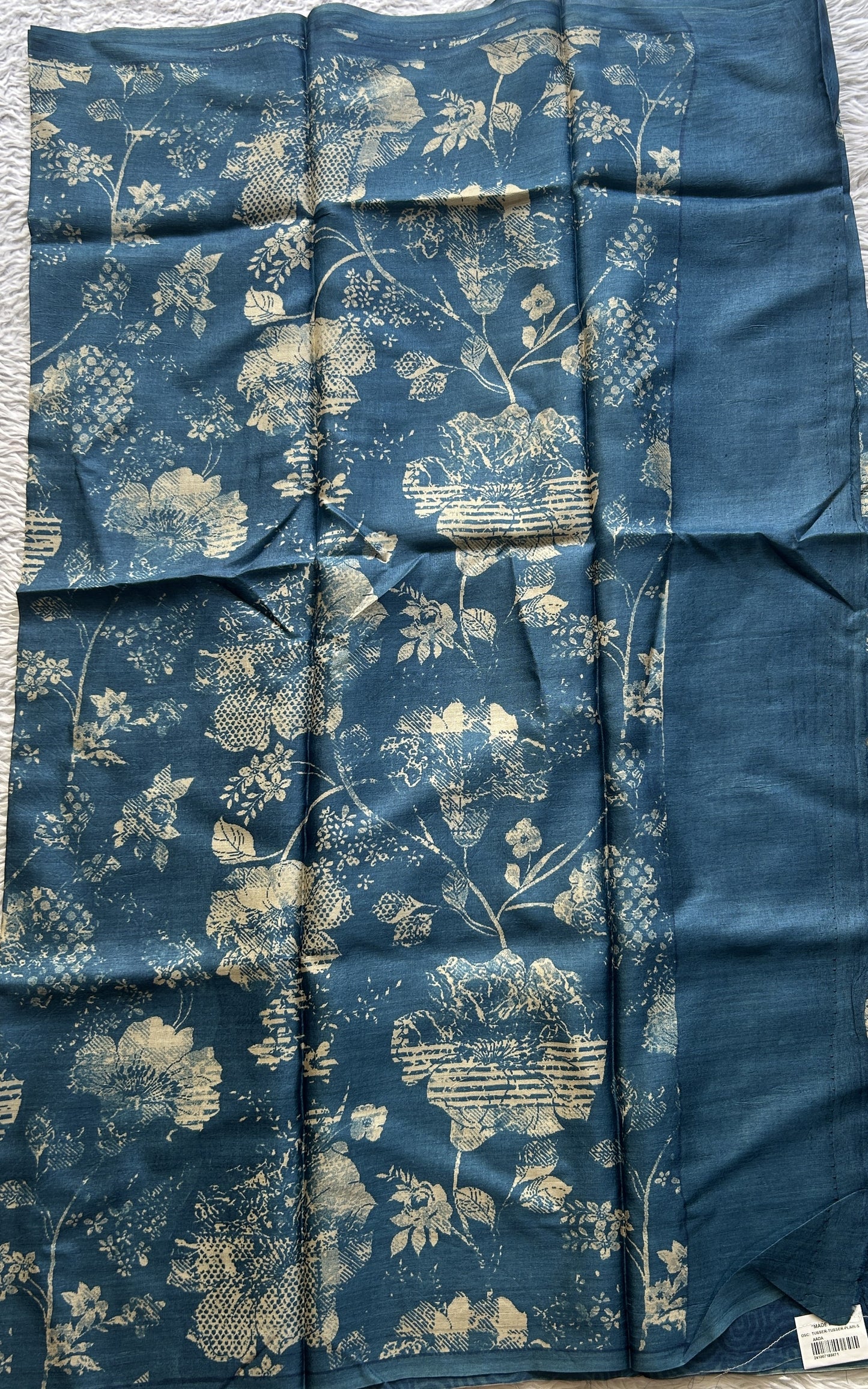 Pure Tussar Silk Saree Dark Teal Blue Color Complemented with a Borderless. - Sampradaya Designer Studio