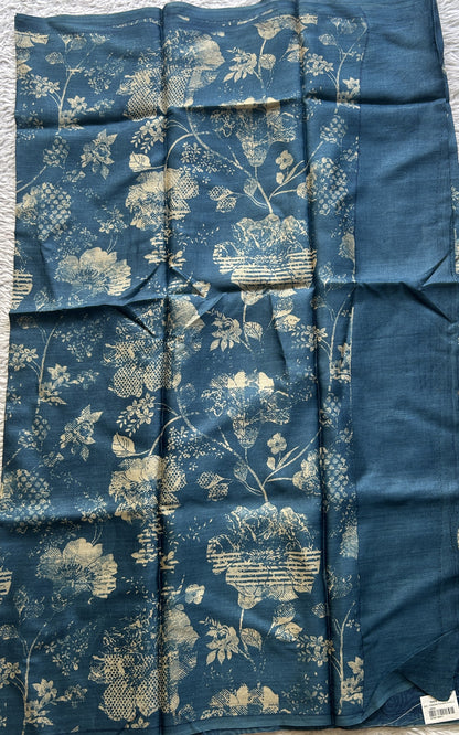 Pure Tussar Silk Saree Dark Teal Blue Color Complemented with a Borderless. - Sampradaya Designer Studio