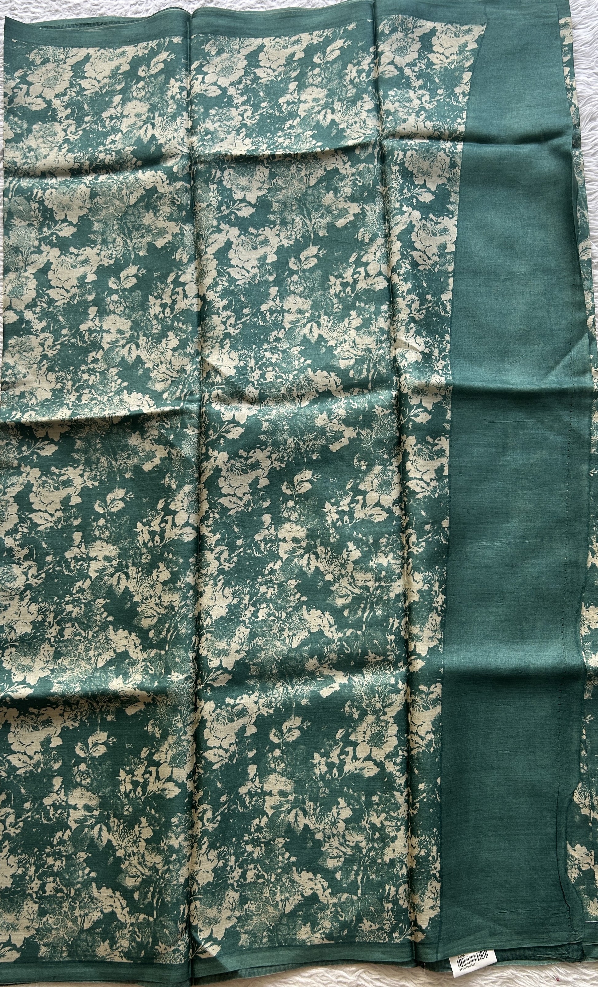 Pure Tussar Silk Saree Teal Green Color Complemented with a Borderless. - Sampradaya Designer Studio