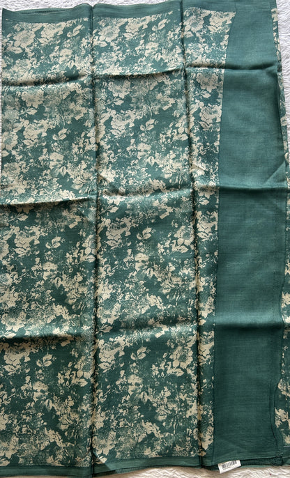 Pure Tussar Silk Saree Teal Green Color Complemented with a Borderless. - Sampradaya Designer Studio