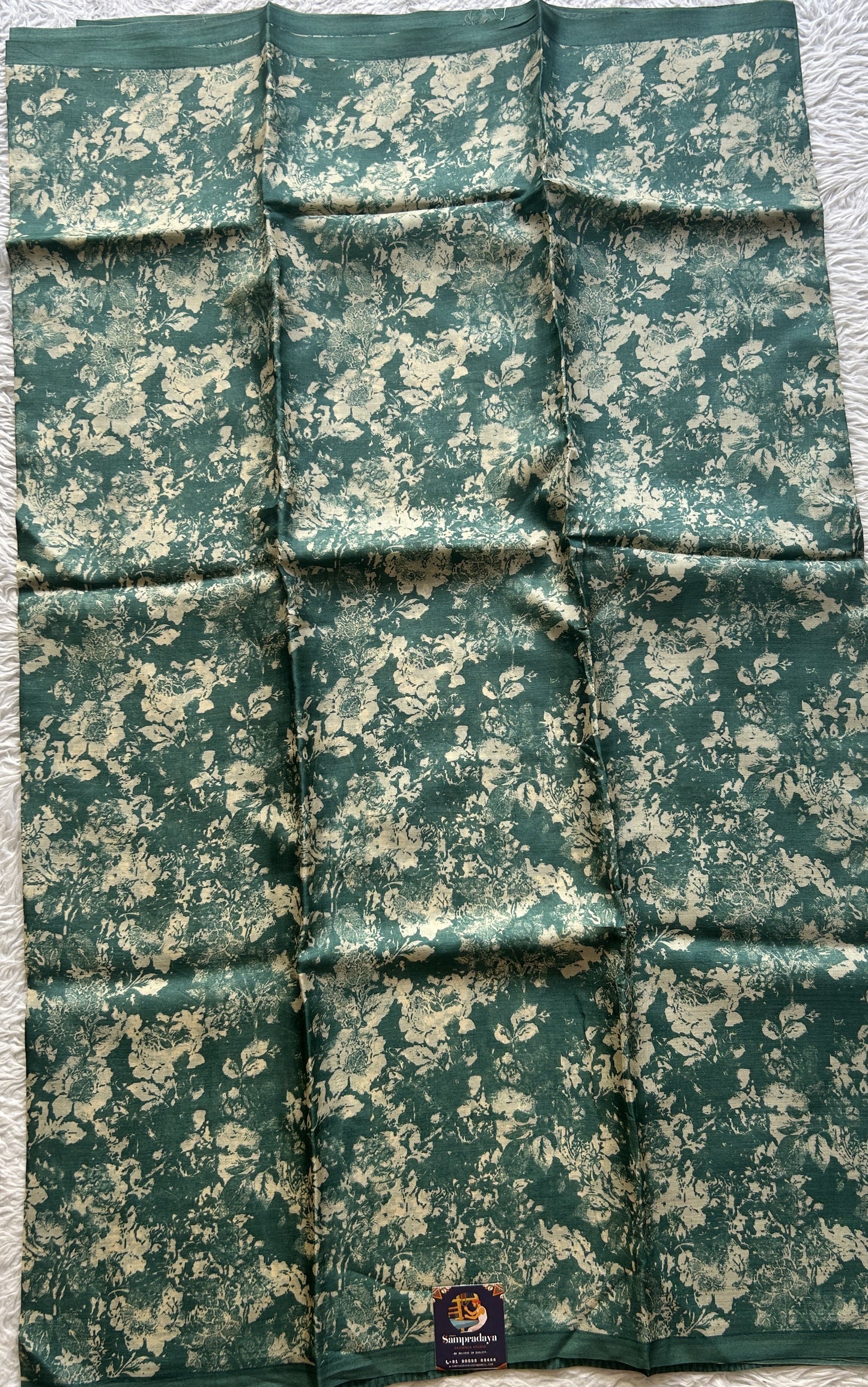 Pure Tussar Silk Saree Teal Green Color Complemented with a Borderless. - Sampradaya Designer Studio