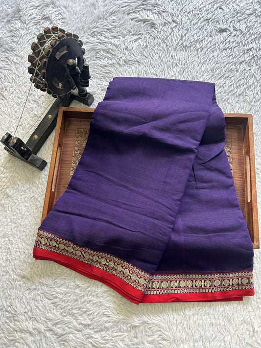 Narayanpet Cotton Saree Grape Colored Complemented with a Thread Border.