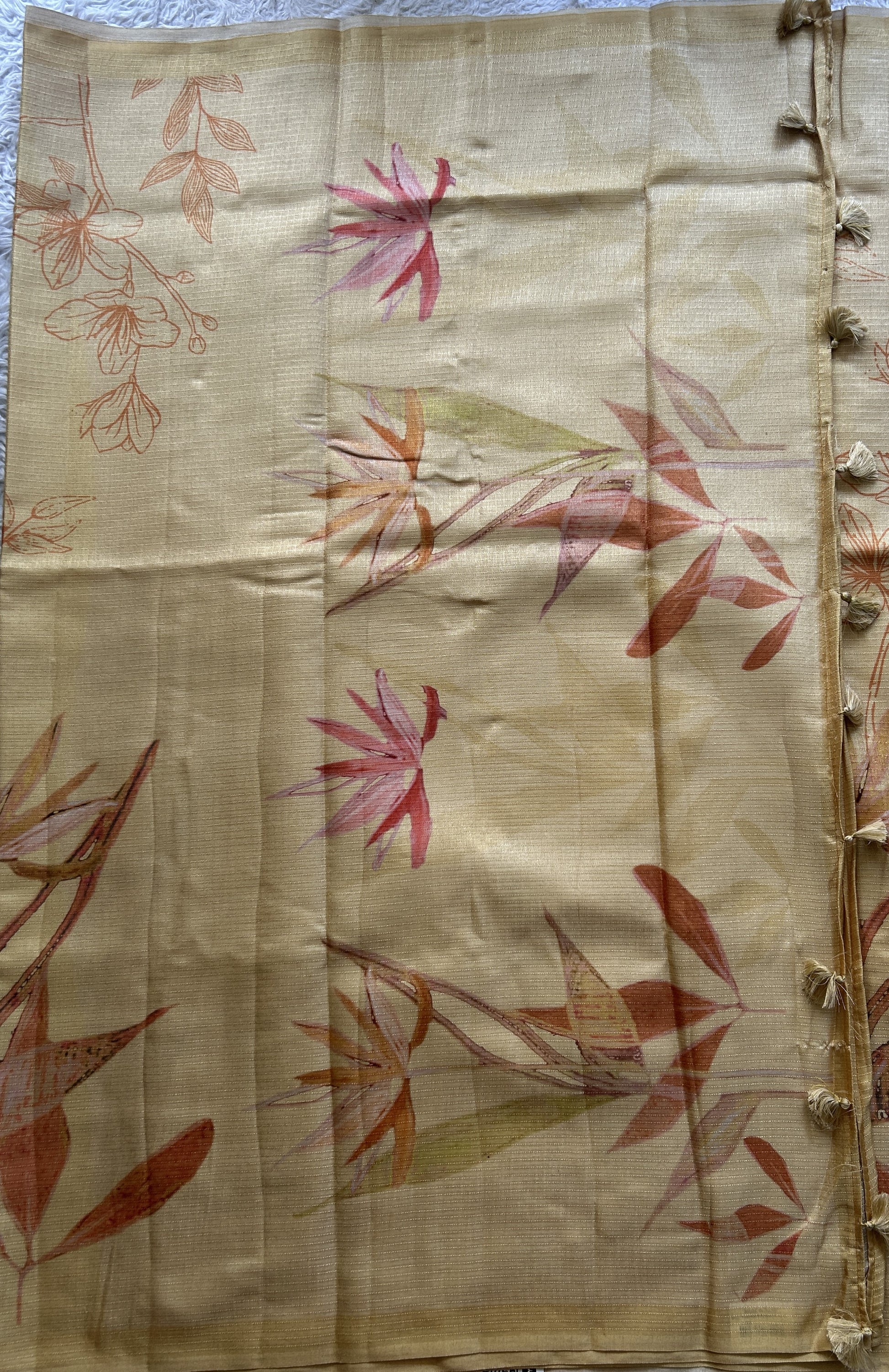 Semi Tussar Saree Light Yellow Colored Elegantly Paired with a Borderless. - Sampradaya Designer Studio