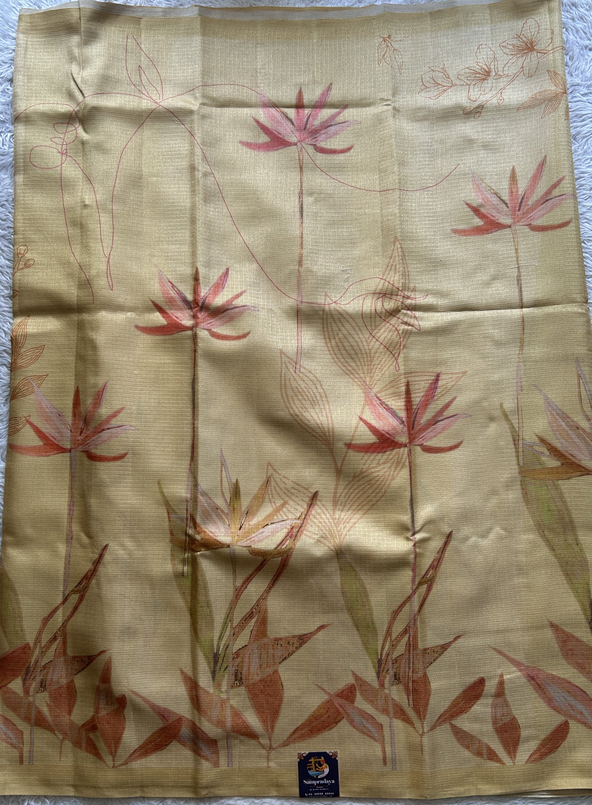 Semi Tussar Saree Light Yellow Colored Elegantly Paired with a Borderless. - Sampradaya Designer Studio