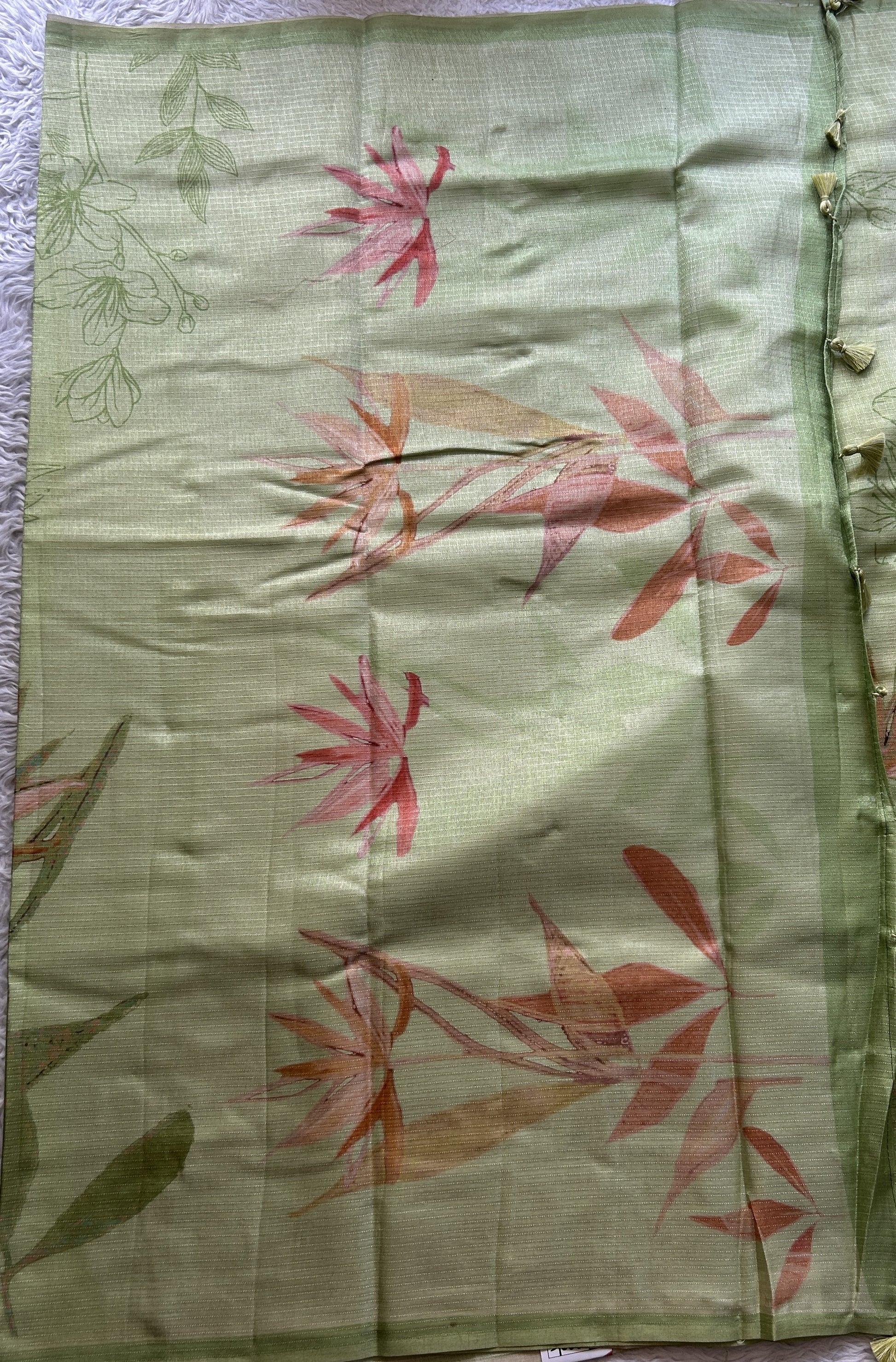 Semi Tussar Saree Mint Green Colored Elegantly Paired with a Borderless. - Sampradaya Designer Studio