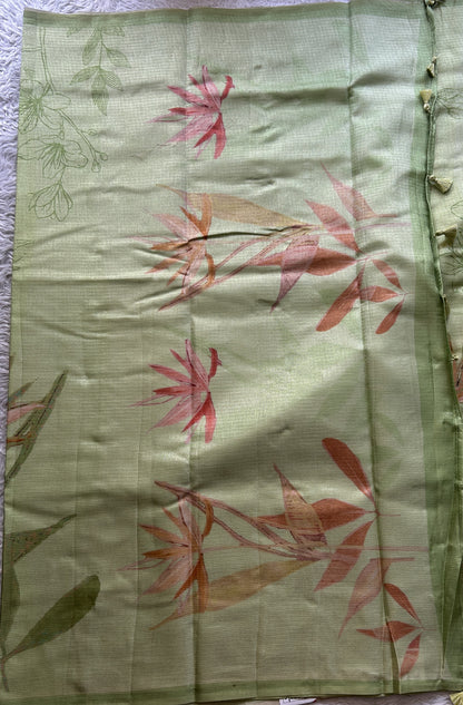 Semi Tussar Saree Mint Green Colored Elegantly Paired with a Borderless. - Sampradaya Designer Studio