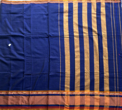 Narayanpet Cotton Saree Inky Blue Colored Complemented with a Thread Border. - Sampradaya Designer Studio