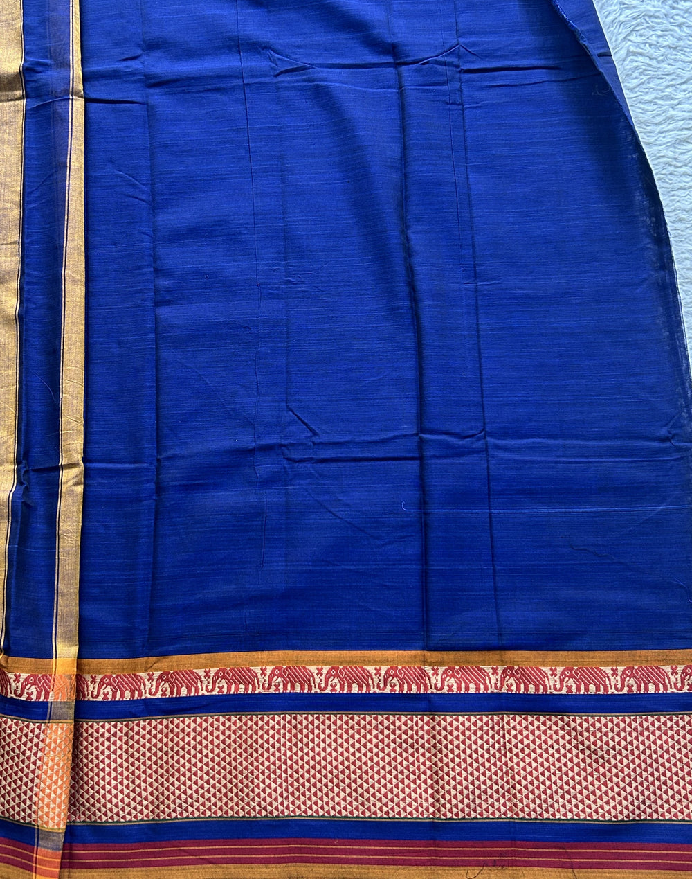 Narayanpet Cotton Saree Inky Blue Colored Complemented with a Thread Border. - Sampradaya Designer Studio