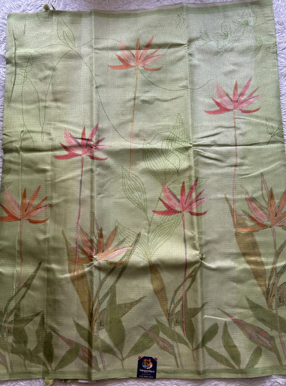 Semi Tussar Saree Mint Green Colored Elegantly Paired with a Borderless. - Sampradaya Designer Studio