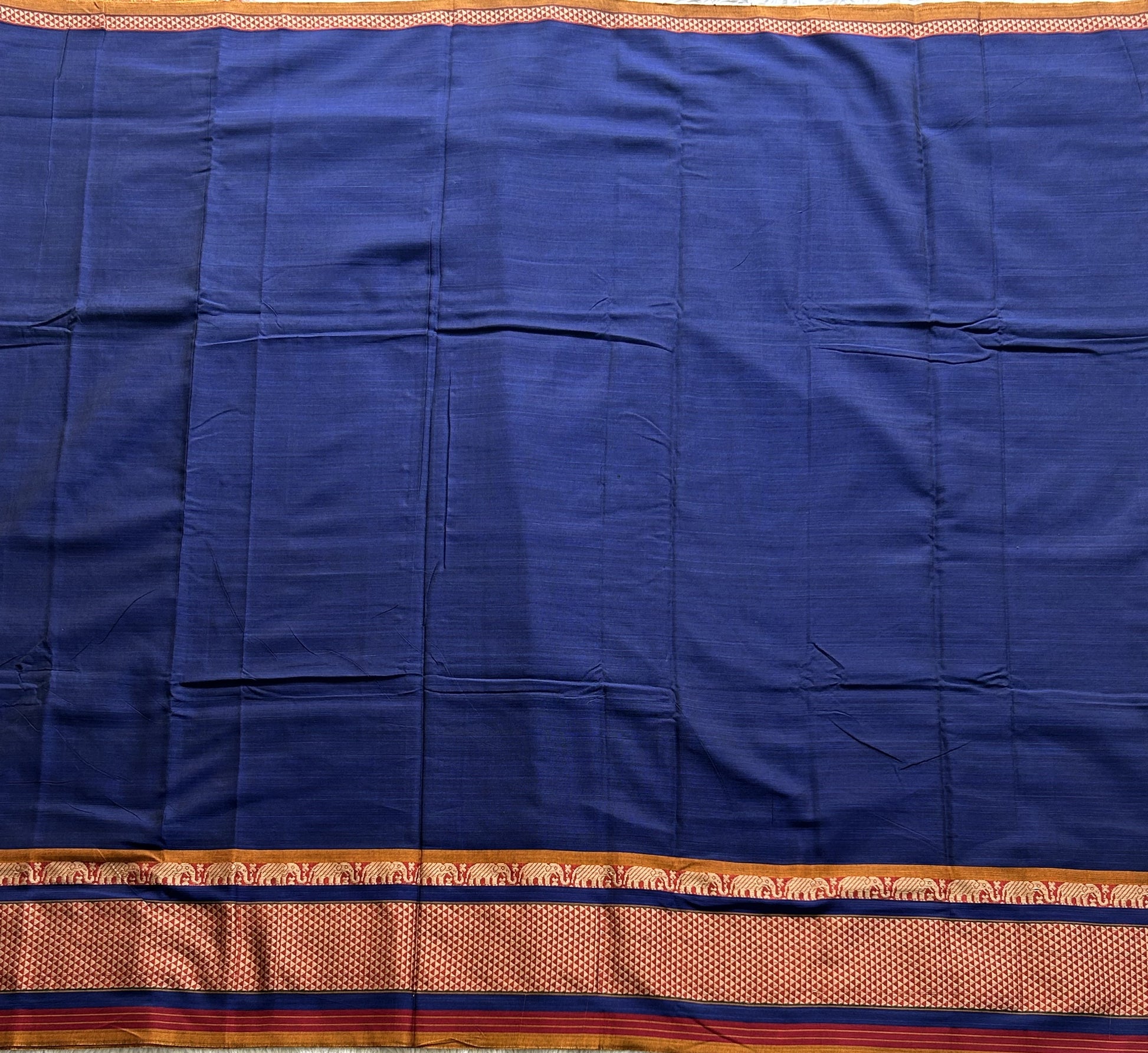 Narayanpet Cotton Saree Inky Blue Colored Complemented with a Thread Border. - Sampradaya Designer Studio