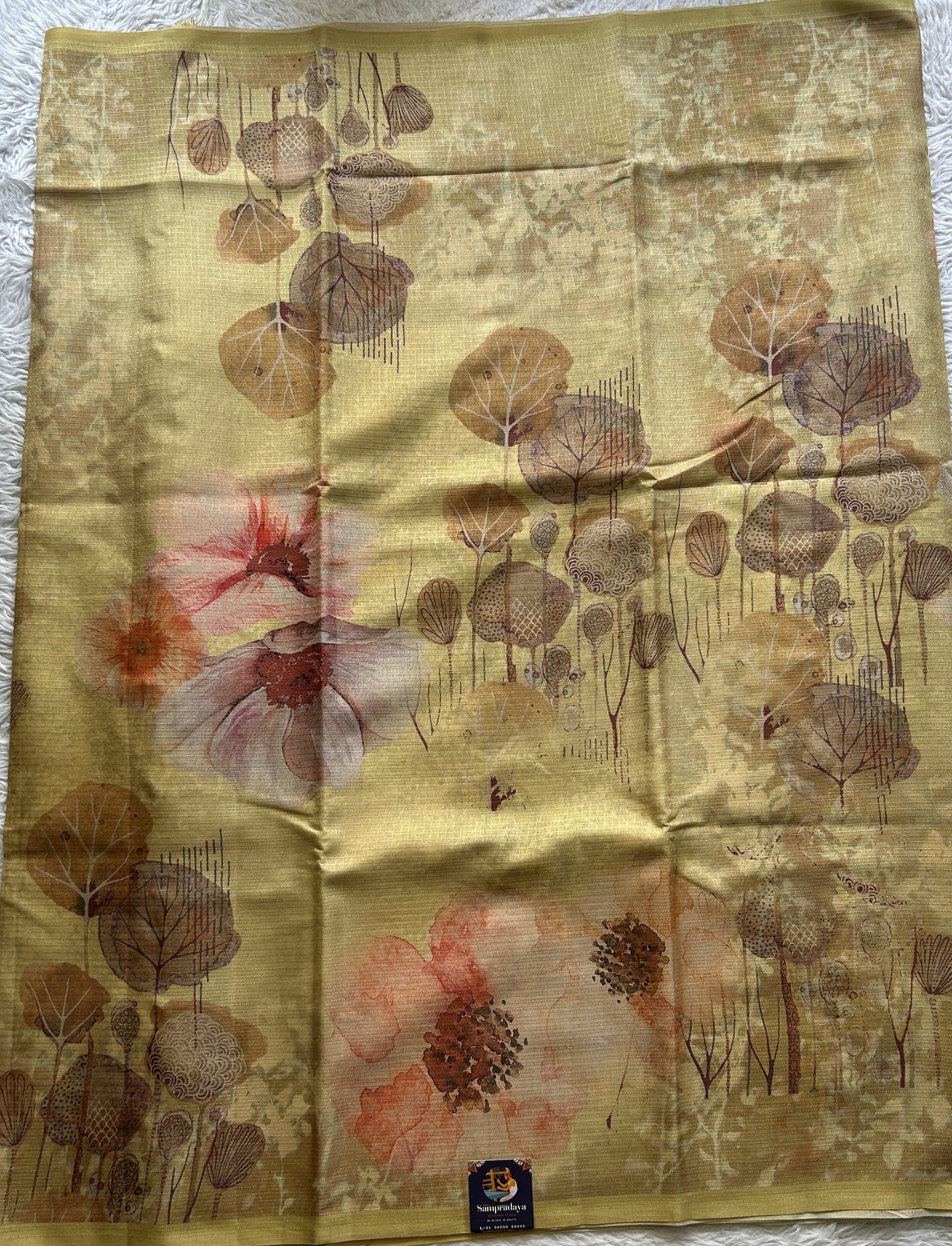 Semi Tussar Saree Light Lemon Colored Elegantly Paired with a Borderless. - Sampradaya Designer Studio