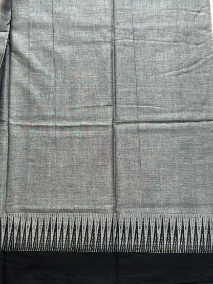 Narayanpet Cotton Saree Light Gray Colored Complemented with a Thread Border. - Sampradaya Designer Studio