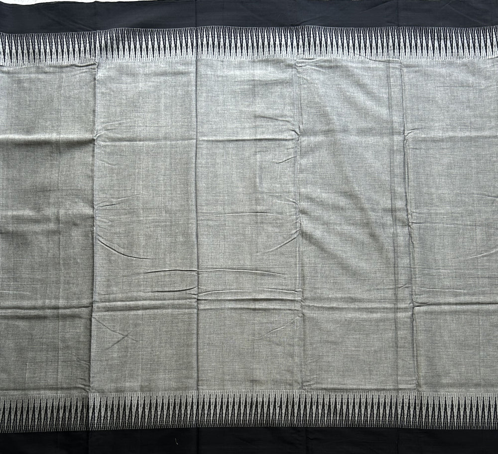 Narayanpet Cotton Saree Light Gray Colored Complemented with a Thread Border. - Sampradaya Designer Studio