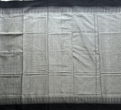 Narayanpet Cotton Saree Light Gray Colored Complemented with a Thread Border. - Sampradaya Designer Studio