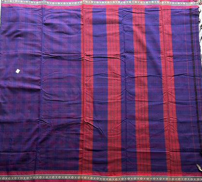 Narayanpet Cotton Checks Saree Purple Colored Complemented with a Thread Border. - Sampradaya Designer Studio