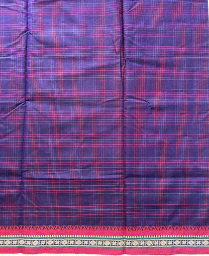 Narayanpet Cotton Checks Saree Purple Colored Complemented with a Thread Border. - Sampradaya Designer Studio