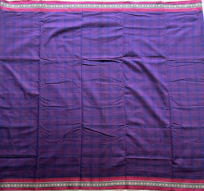 Narayanpet Cotton Checks Saree Purple Colored Complemented with a Thread Border. - Sampradaya Designer Studio