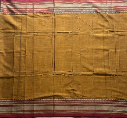 Narayanpet Cotton Saree Burnt Colored Complemented with a Thread Border. - Sampradaya Designer Studio