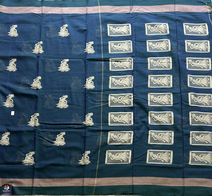 Narayanpet Cotton Saree Olympic Blue Colored Complemented with a Thread Border.