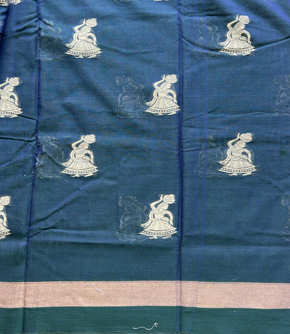 Narayanpet Cotton Saree Olympic Blue Colored Complemented with a Thread Border.