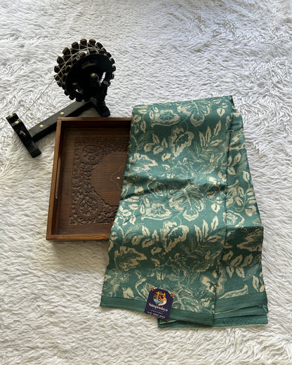 Pure Tussar Silk Saree Rama Green Color Complemented with a Borderless. - Sampradaya Designer Studio