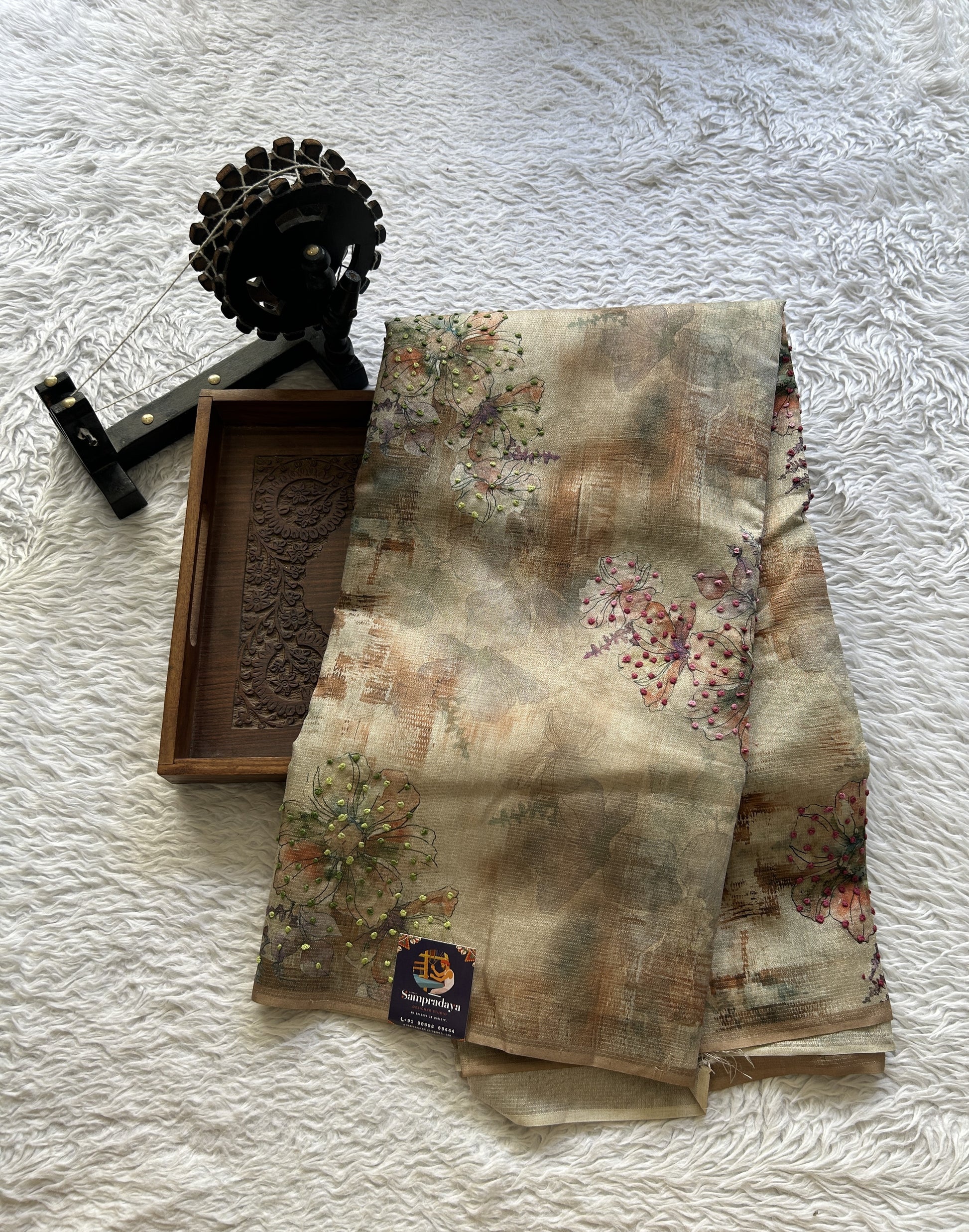 Semi Tussar Saree Brown Colored Elegantly Paired with a Borderless. - Sampradaya Designer Studio