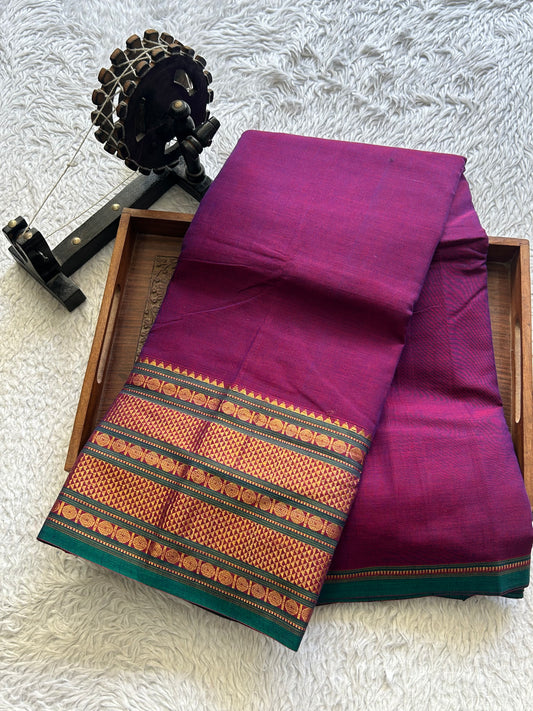 Narayanpet Cotton Saree Byzantine Colored Complemented with a Gold Zari Border.