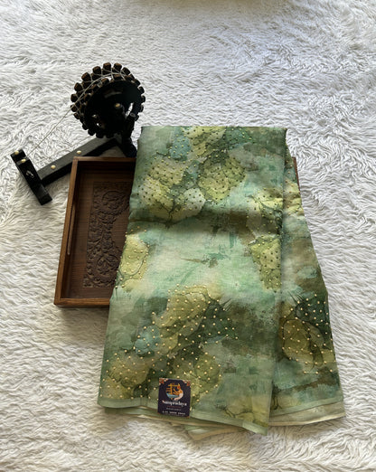 Semi Tussar Saree Aqua Green Colored Elegantly Paired with a Borderless. - Sampradaya Designer Studio