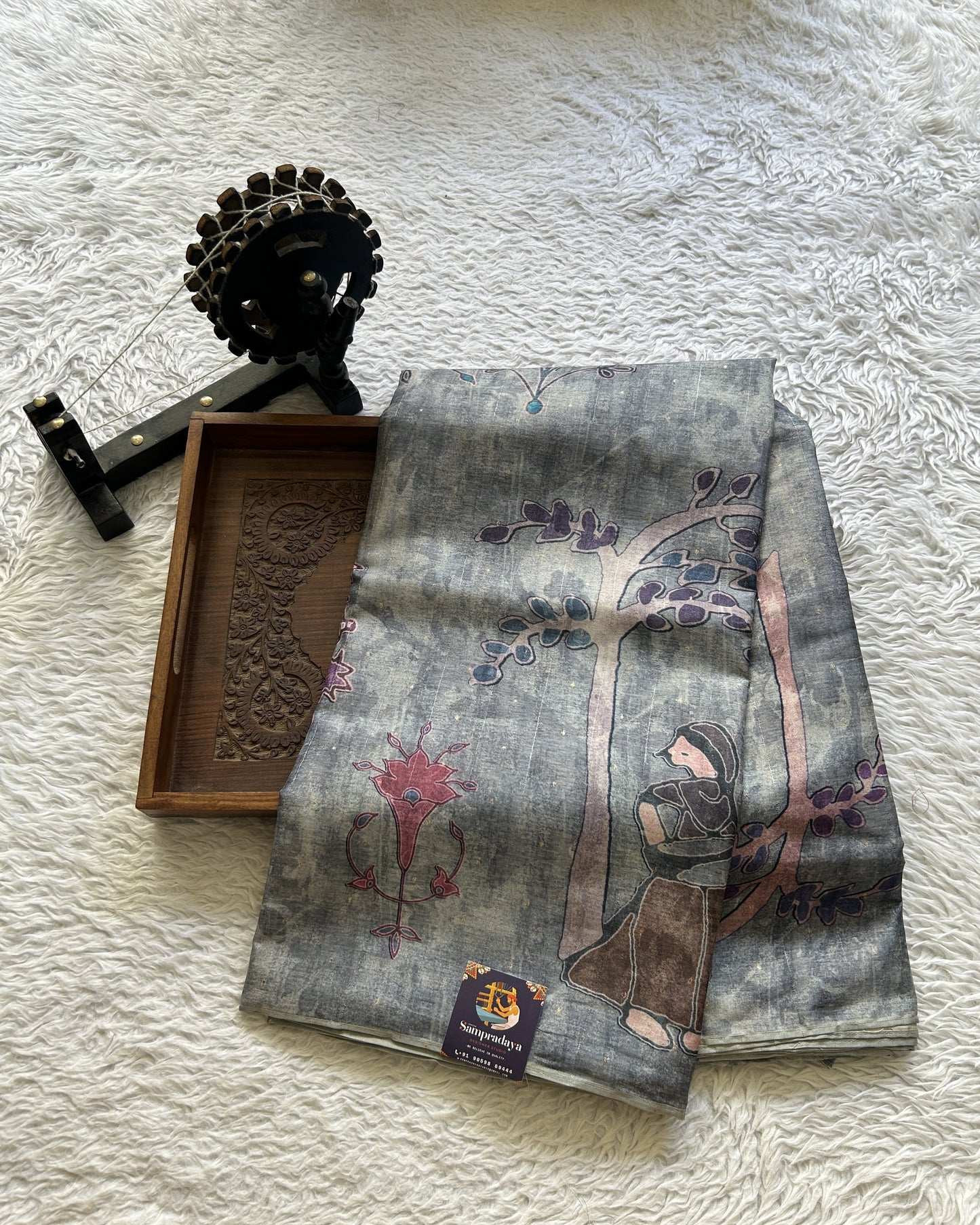 Semi Tussar Saree Elephant Gray Colored Elegantly Paired with a Borderless. - Sampradaya Designer Studio
