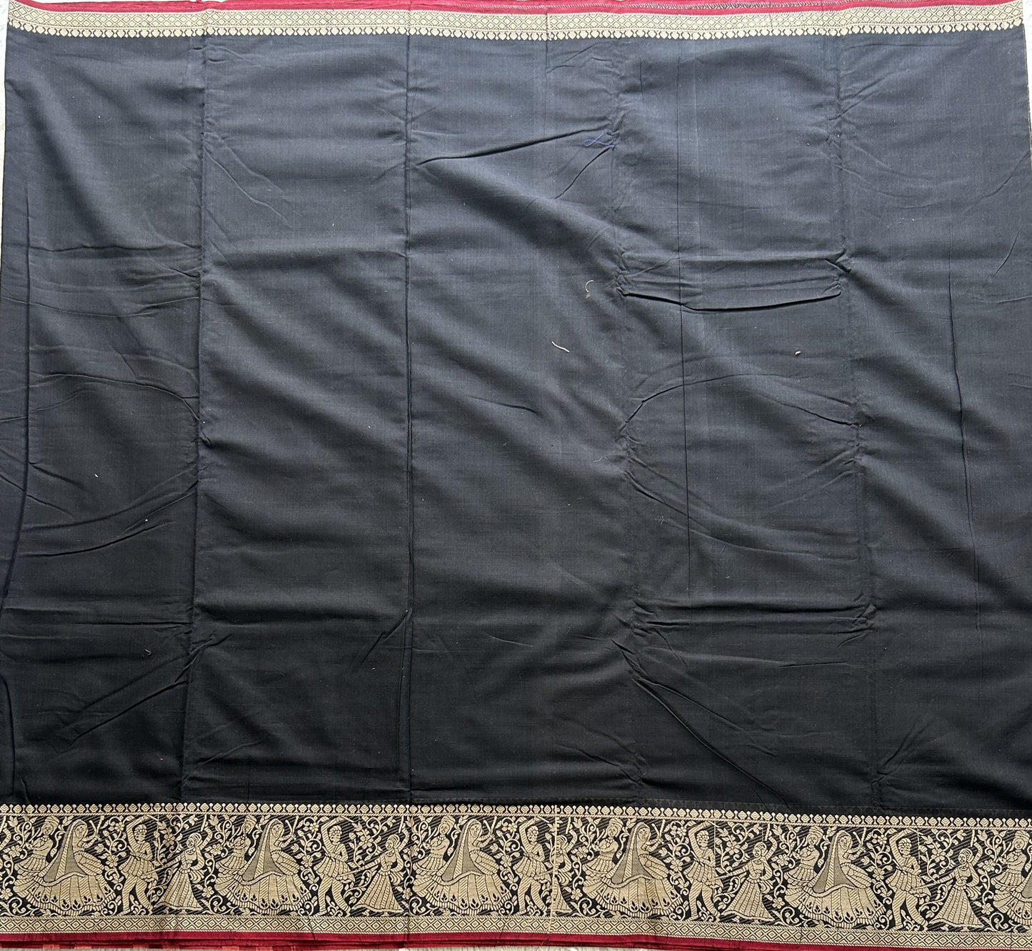 Narayanpet Cotton Saree Oil Black Colored Complemented with a Thread Border. - Sampradaya Designer Studio