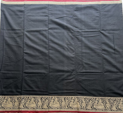 Narayanpet Cotton Saree Oil Black Colored Complemented with a Thread Border. - Sampradaya Designer Studio