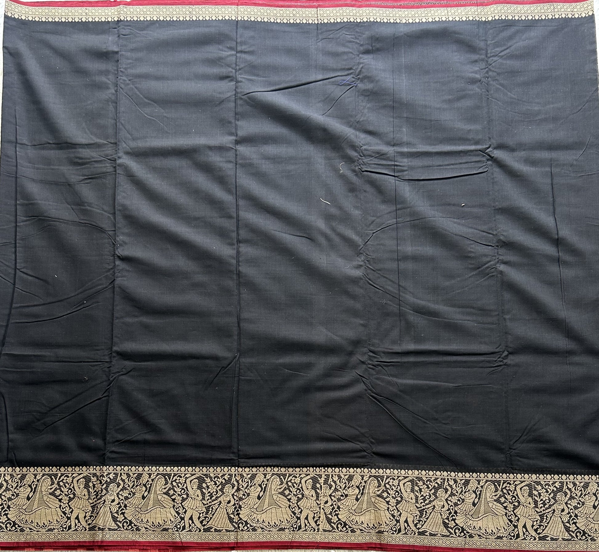 Narayanpet Cotton Saree Black Colored Complemented with a Thread Border. - Sampradaya Designer Studio