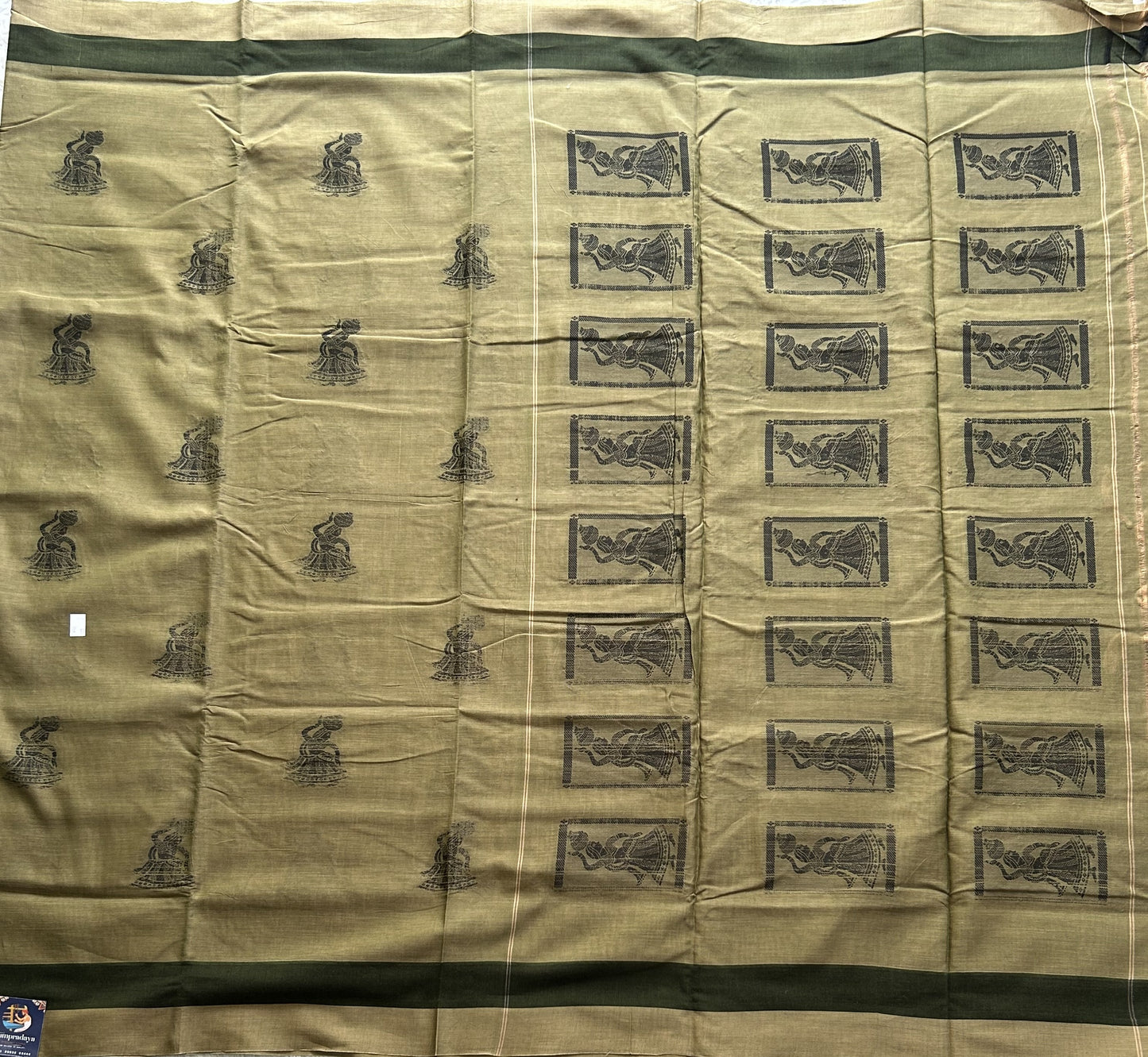 Narayanpet Cotton Saree Pistachio Green Colored Complemented with a Thread Border. - Sampradaya Designer Studio