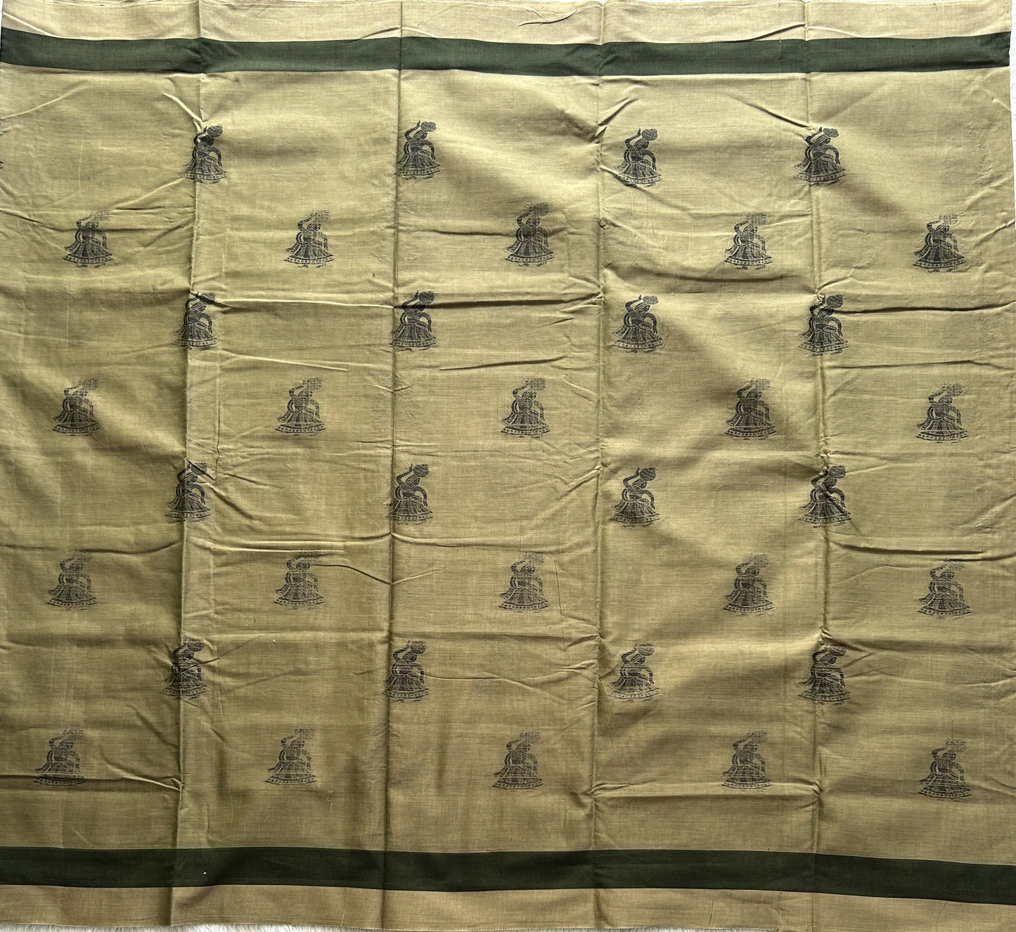 Narayanpet Cotton Saree Pistachio Green Colored Complemented with a Thread Border. - Sampradaya Designer Studio