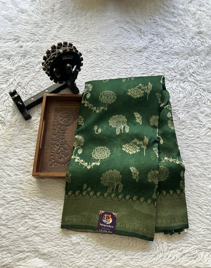 Banarasi Tussar Georgette Saree Green Colored Exquisite Zari Border. - Sampradaya Designer Studio