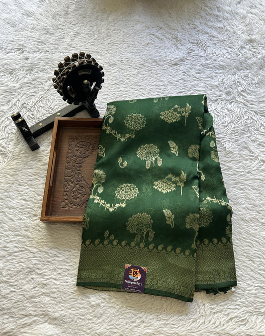 Banarasi Tussar Georgette Saree Green Colored Exquisite Zari Border. - Sampradaya Designer Studio