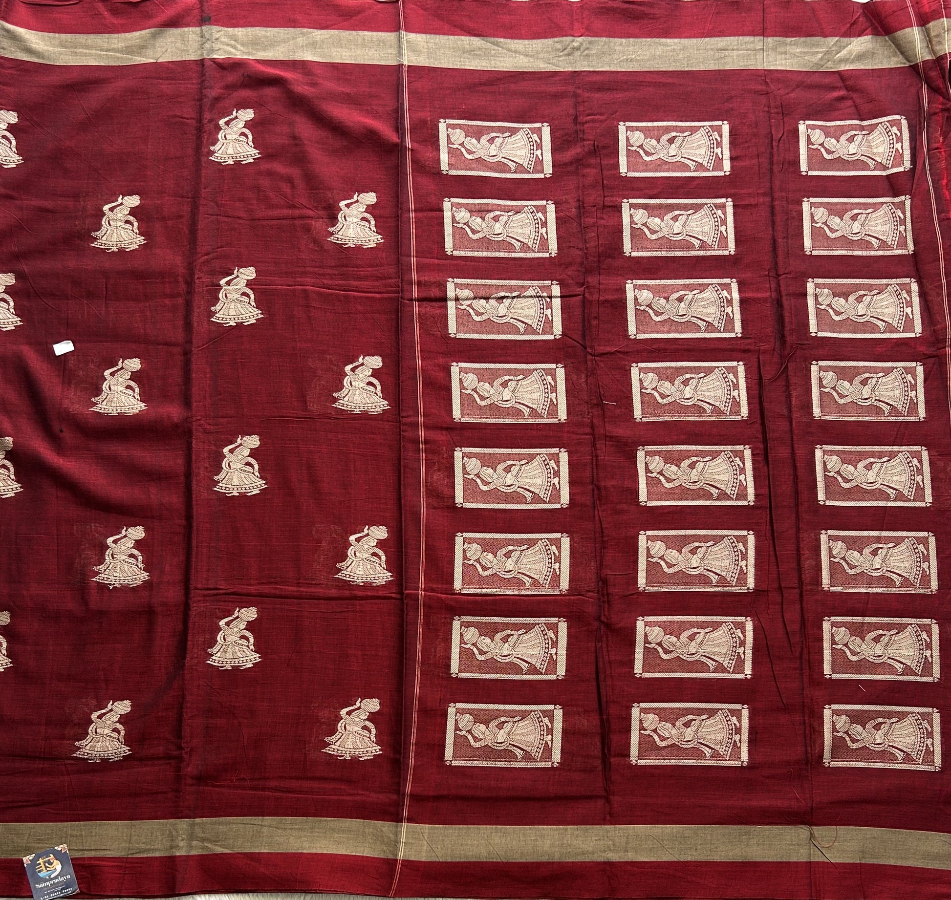 Narayanpet Cotton Saree Maroon Colored Complemented with a Thread Border. - Sampradaya Designer Studio