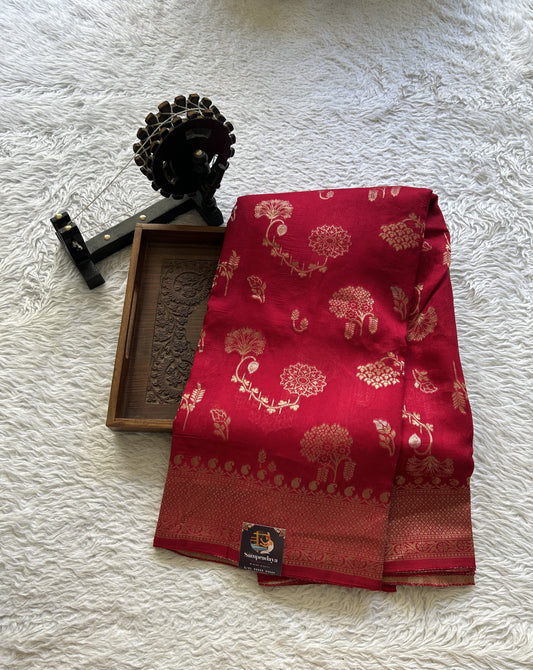 Banarasi Tussar Georgette Saree Rani Pink Colored Exquisite Zari Border. - Sampradaya Designer Studio