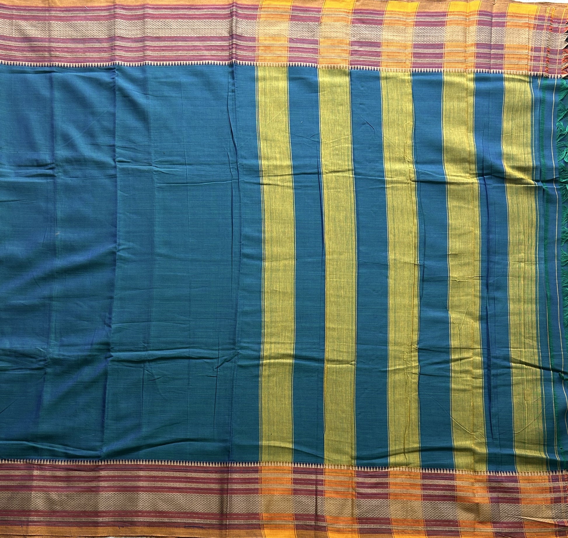 Narayanpet Cotton Saree Marina Blue Colored Complemented with a Thread Border. - Sampradaya Designer Studio