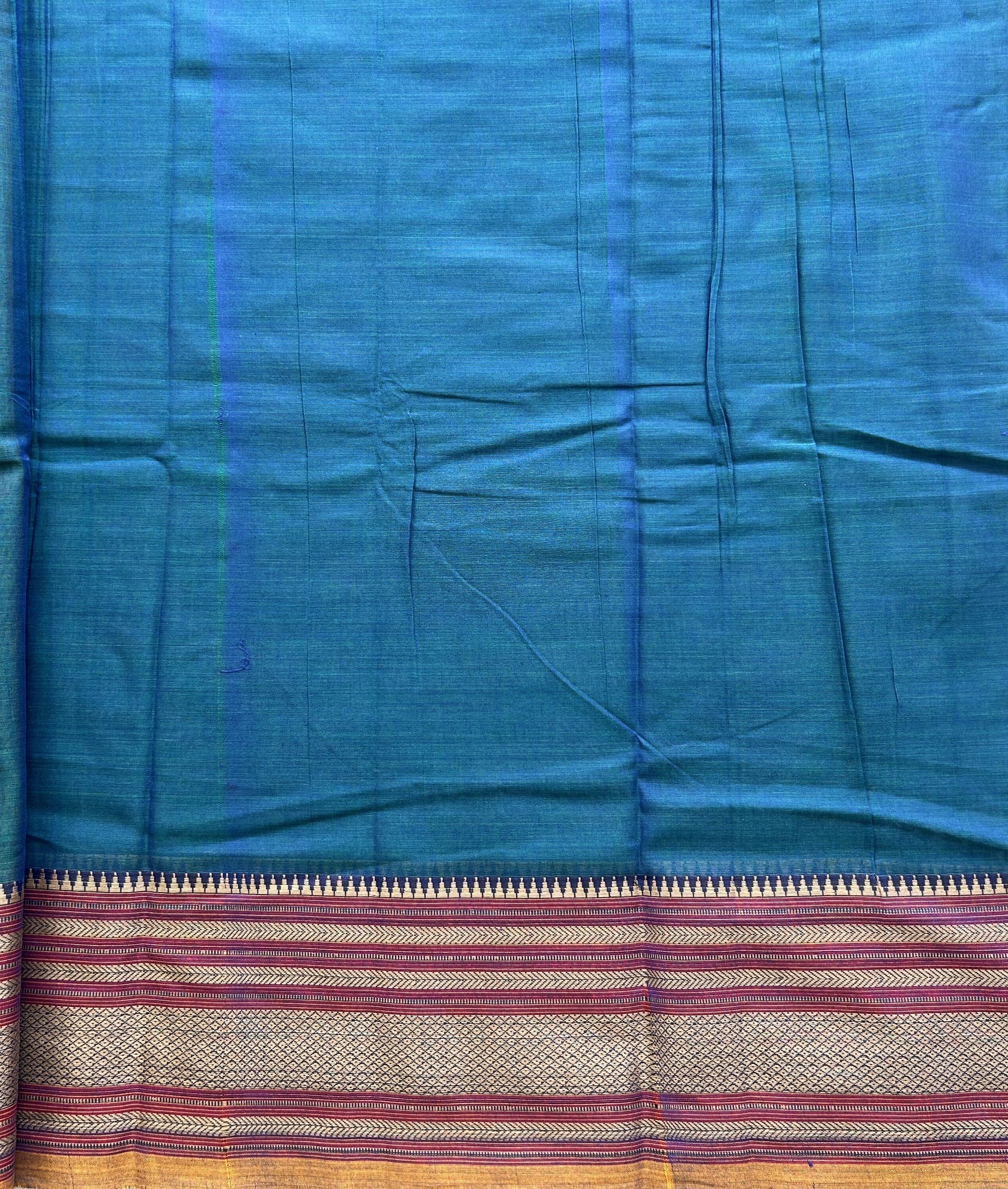 Narayanpet Cotton Saree Marina Blue Colored Complemented with a Thread Border. - Sampradaya Designer Studio