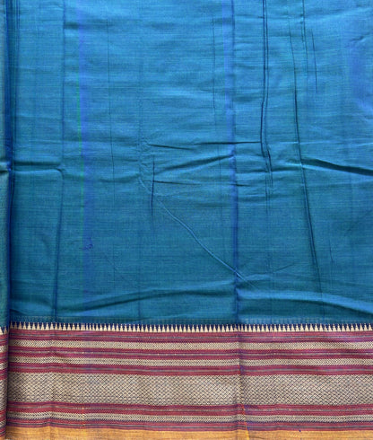 Narayanpet Cotton Saree Marina Blue Colored Complemented with a Thread Border. - Sampradaya Designer Studio