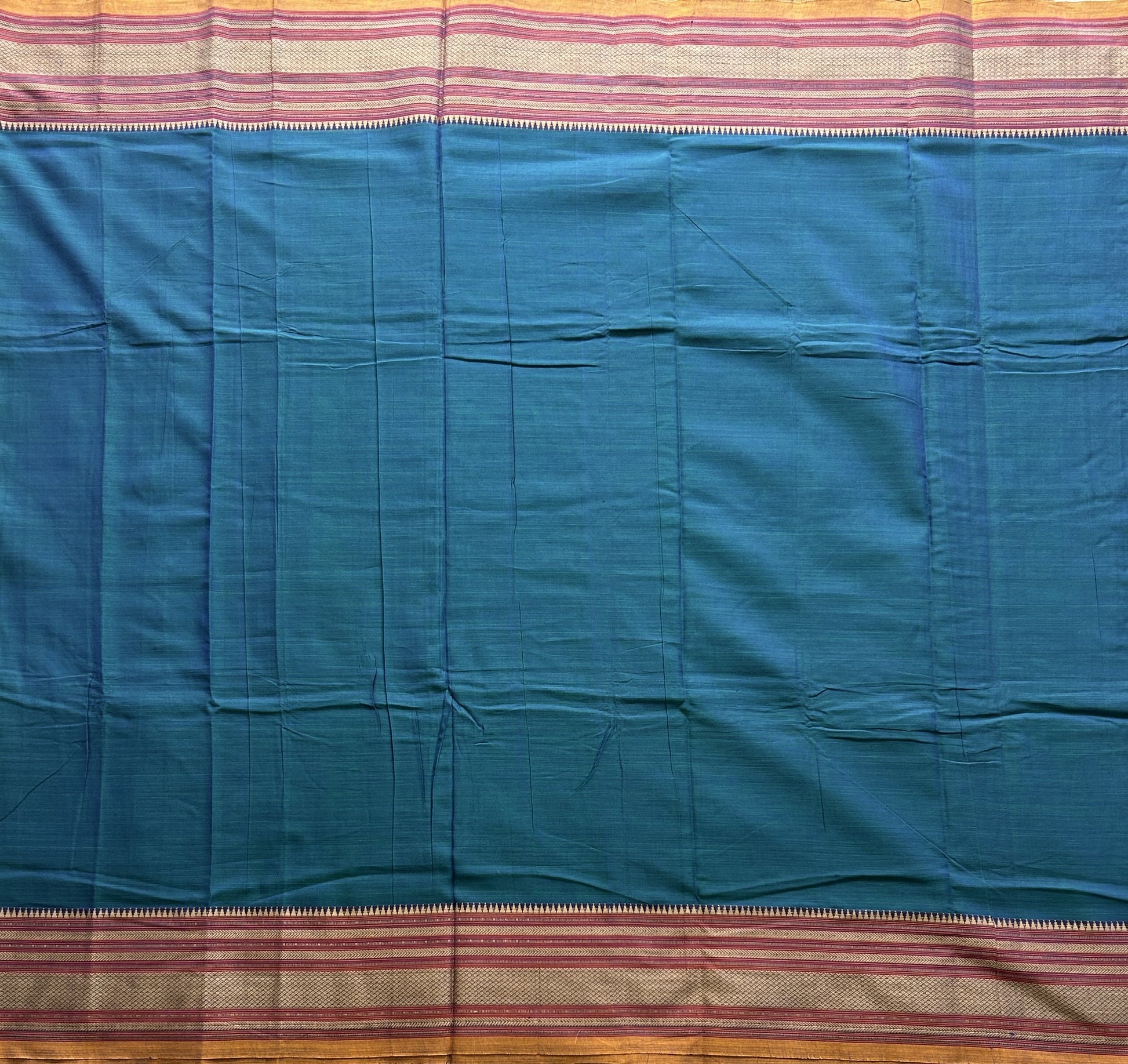 Narayanpet Cotton Saree Marina Blue Colored Complemented with a Thread Border. - Sampradaya Designer Studio
